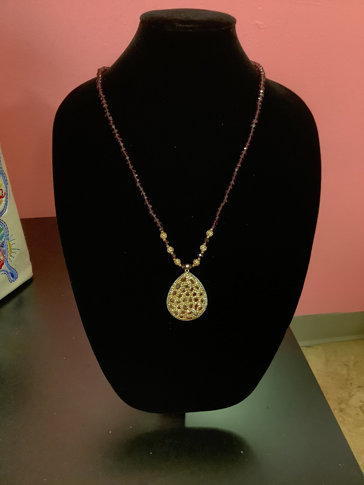Maroon Beaded with Pendant Necklace and