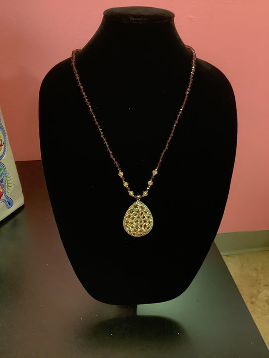 Maroon Beaded with Pendant Necklace and