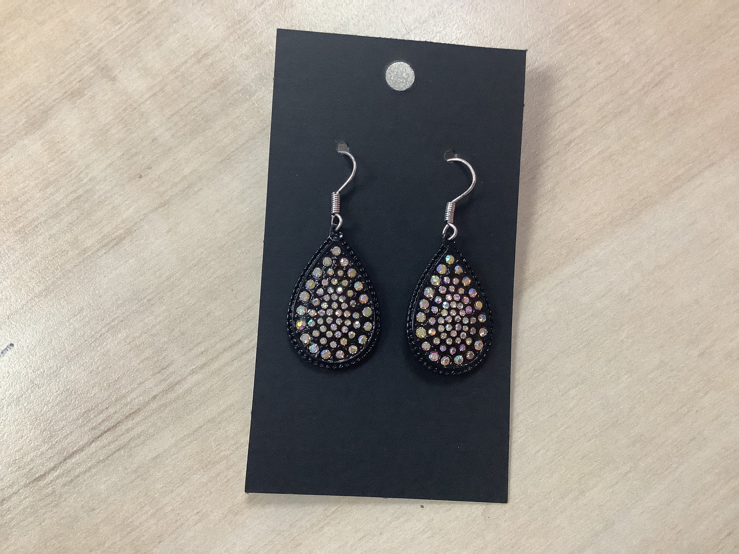 Black with Iridescent Stone Earrings