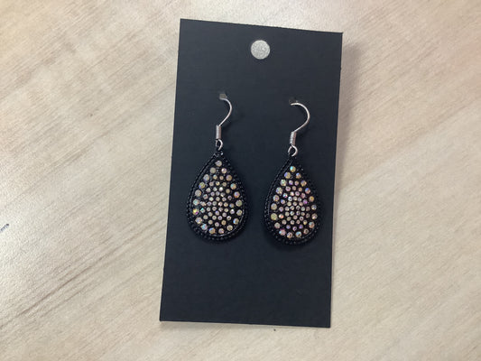 Black with Iridescent Stone Earrings