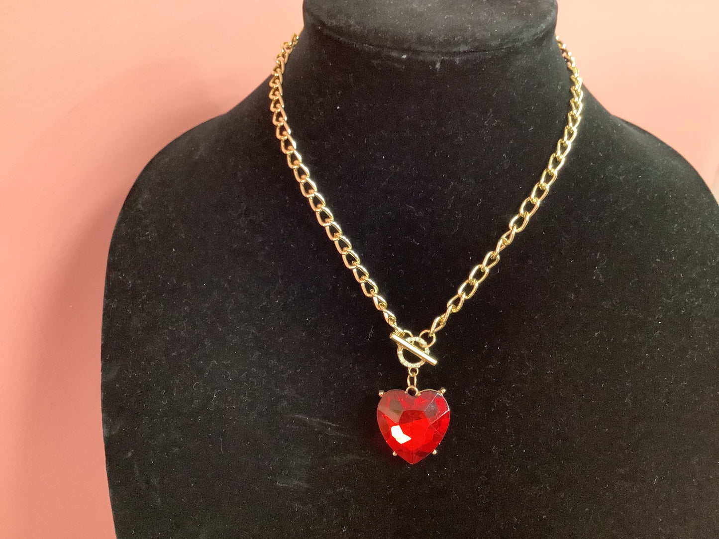 Gold Chain with Red Heart Necklace