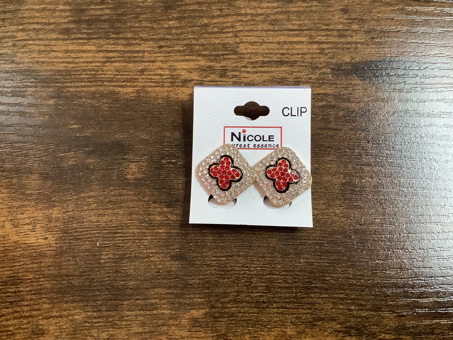 Red and Clear Clip Earrings