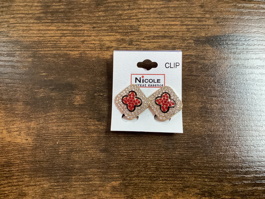 Red and Clear Clip Earrings