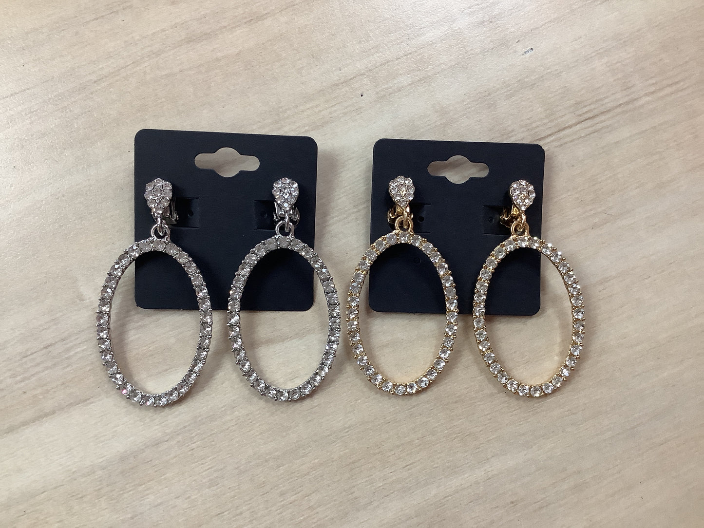 Rhinestone Oval Clip on Earrings
