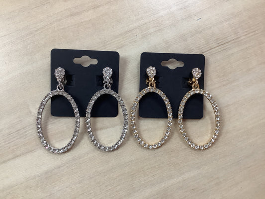 Rhinestone Oval Clip on Earrings