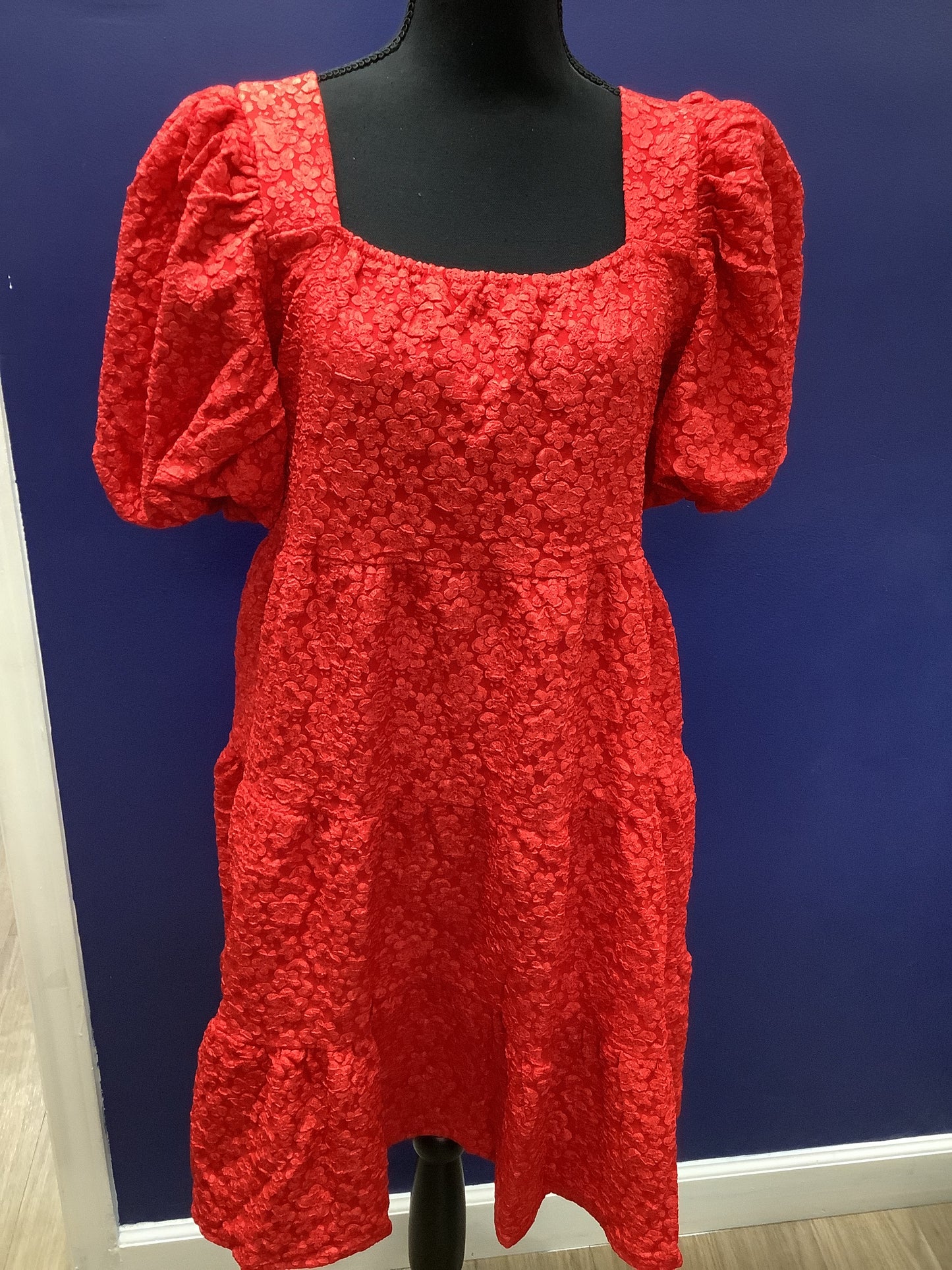 Red Dress with embossed Flowers