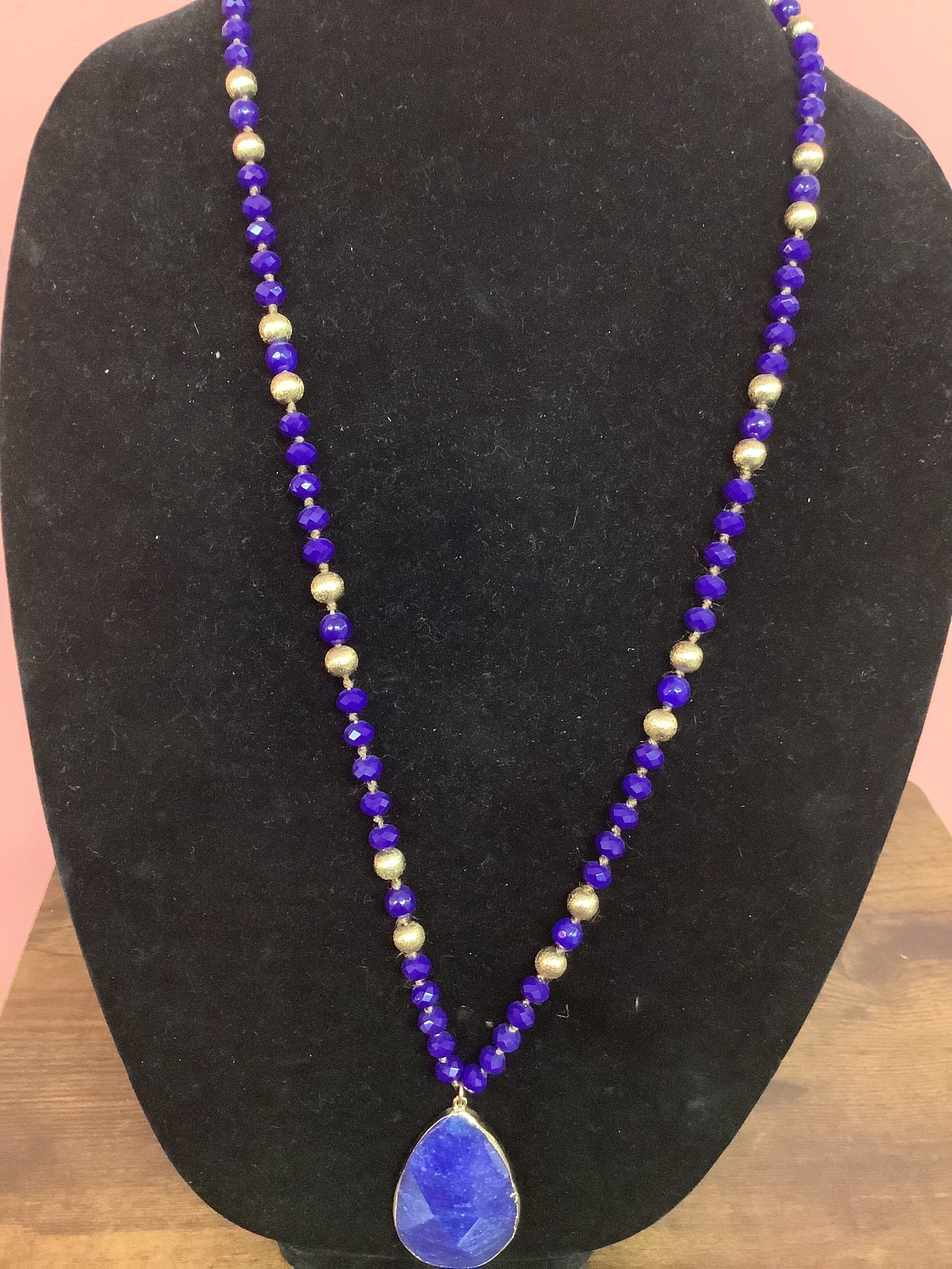 Navy Blue with Gold Beaded Necklace