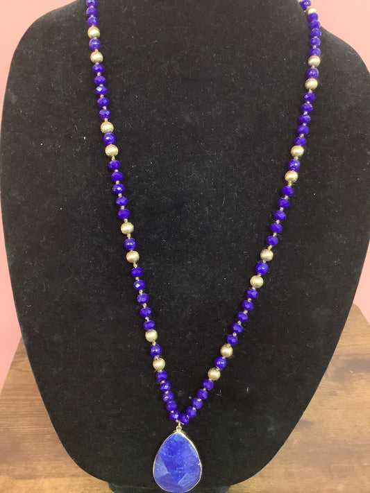 Navy Blue with Gold Beaded Necklace