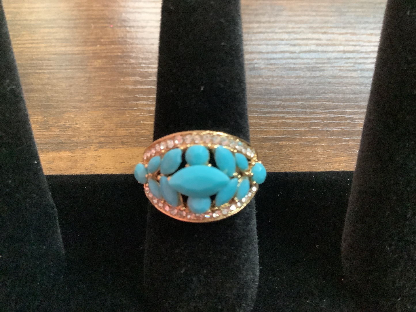 Gold Tone Leaf Turquoise Ring