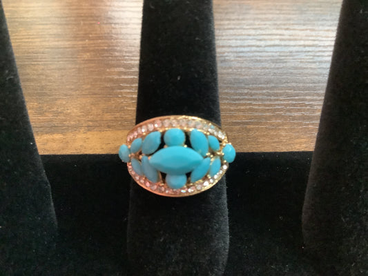Gold Tone Leaf Turquoise Ring