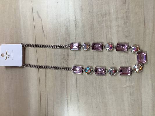 Silver Necklace with Pink Stones