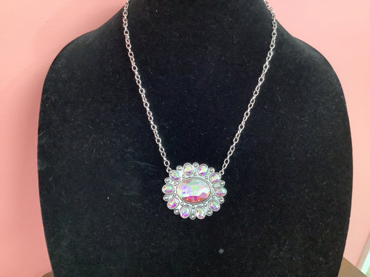 Silver Oval Flower Pendant