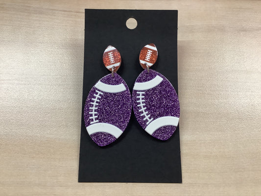 Purple Acrylic Football Earrings