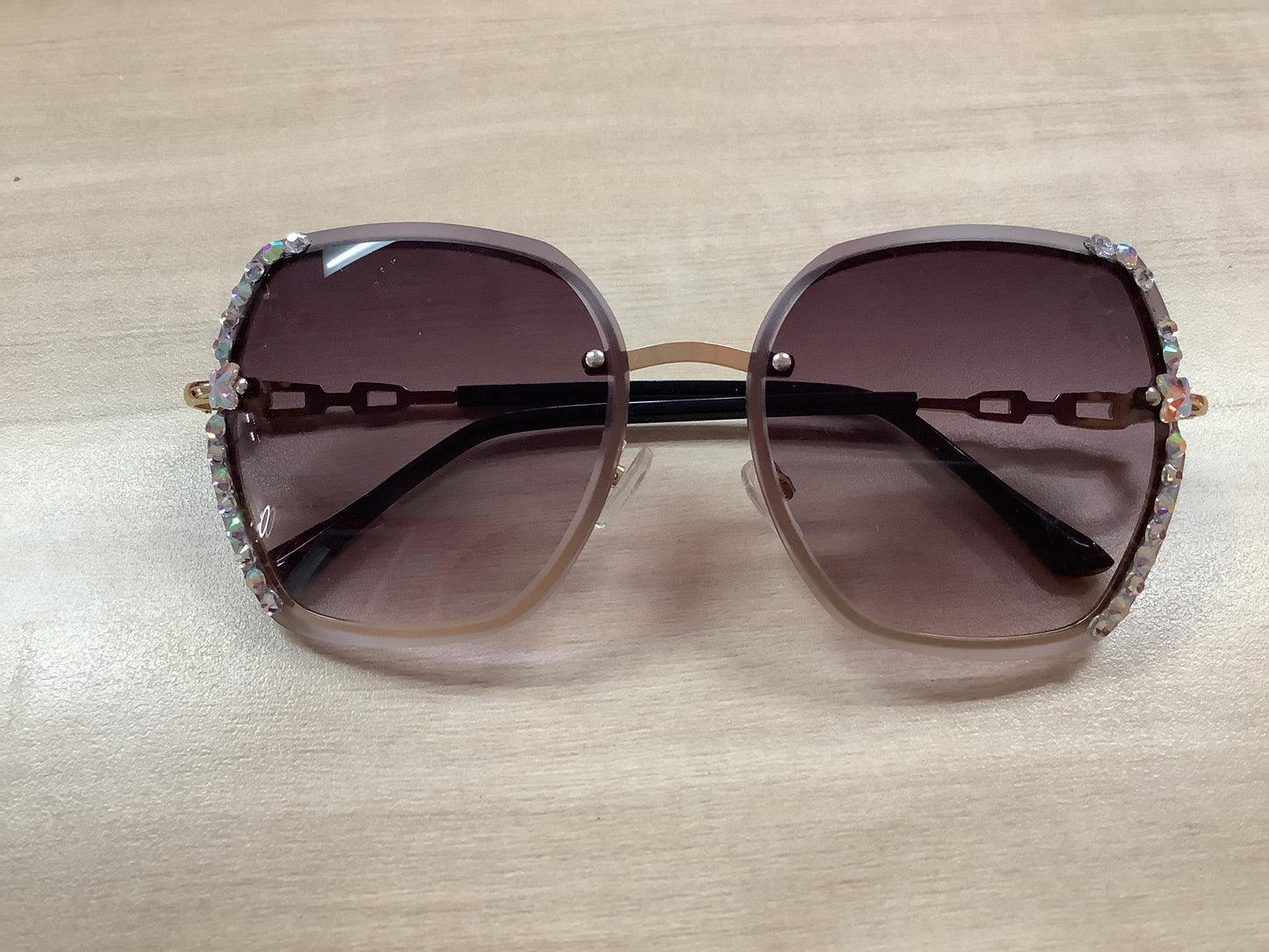 Sun glasses gold bling frame gray tint