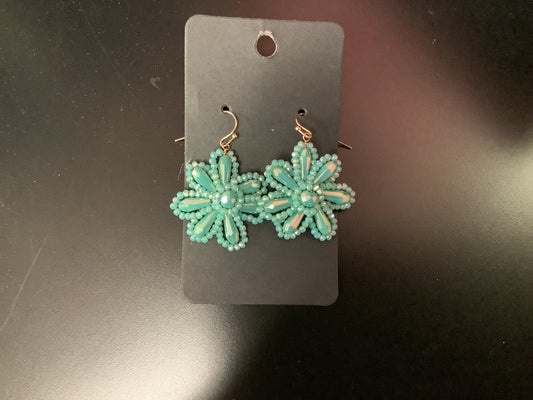 Turquoise Beaded Flower Earrings
