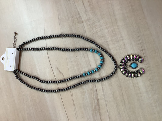 Turquoise and Gray Western Necklace