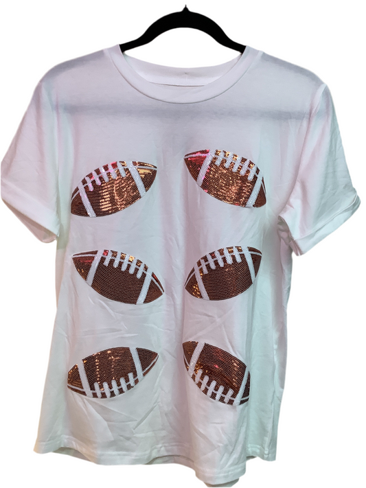 White Sequin Football Top