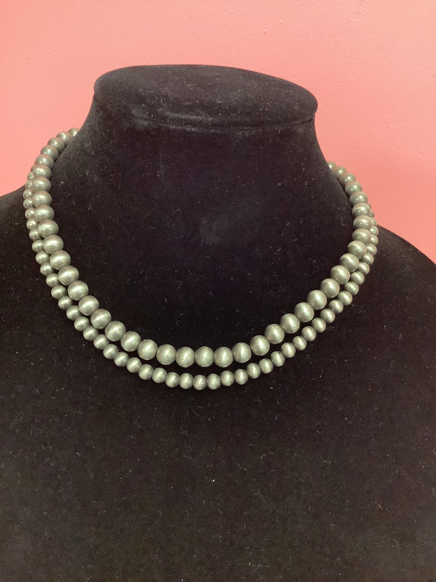 Double Silver Bead Necklace