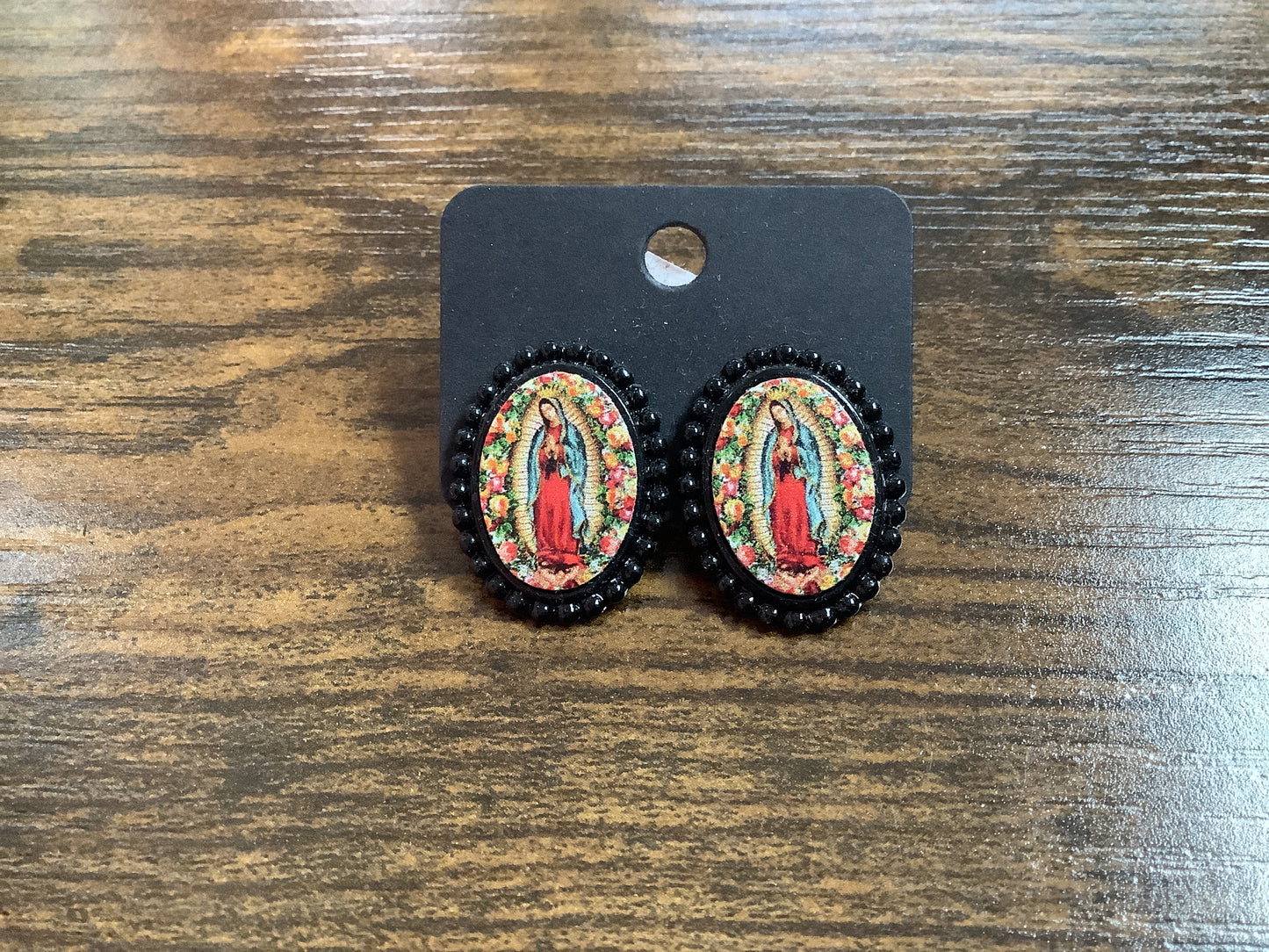 Virgin Mary Studs Black