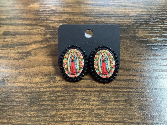 Virgin Mary Studs Black