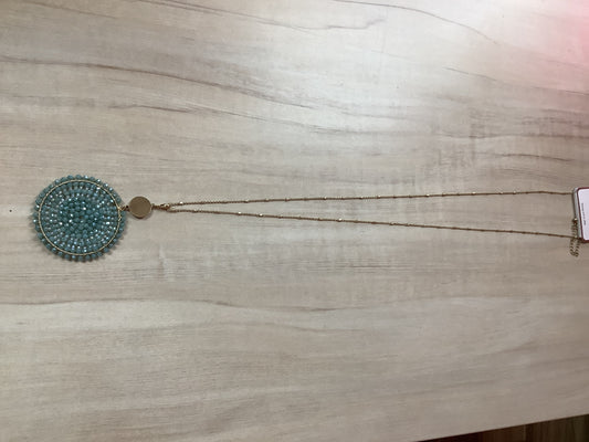 Blue Beaded Pendant with Gold Chain