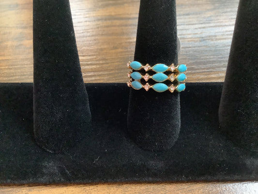 Turquoise Layered Gold Tone Ring