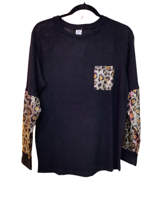 Knit Waffle Leopard Sequin Top