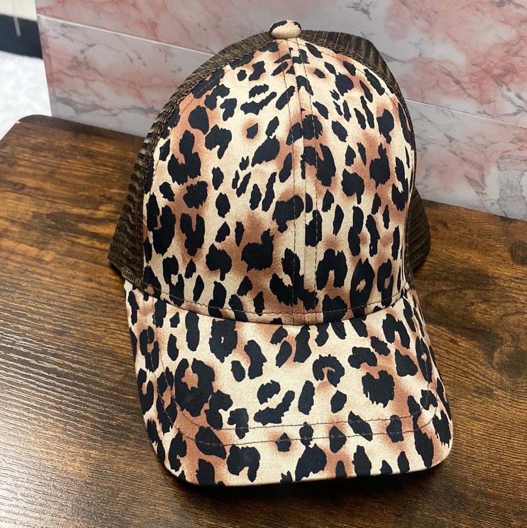 Cheetah ponytail hat