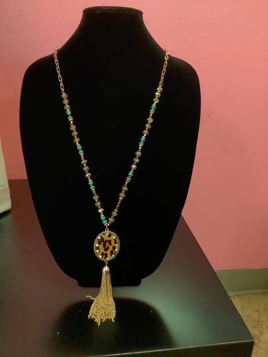 Western Gold and Turquoise Cow Print Necklace