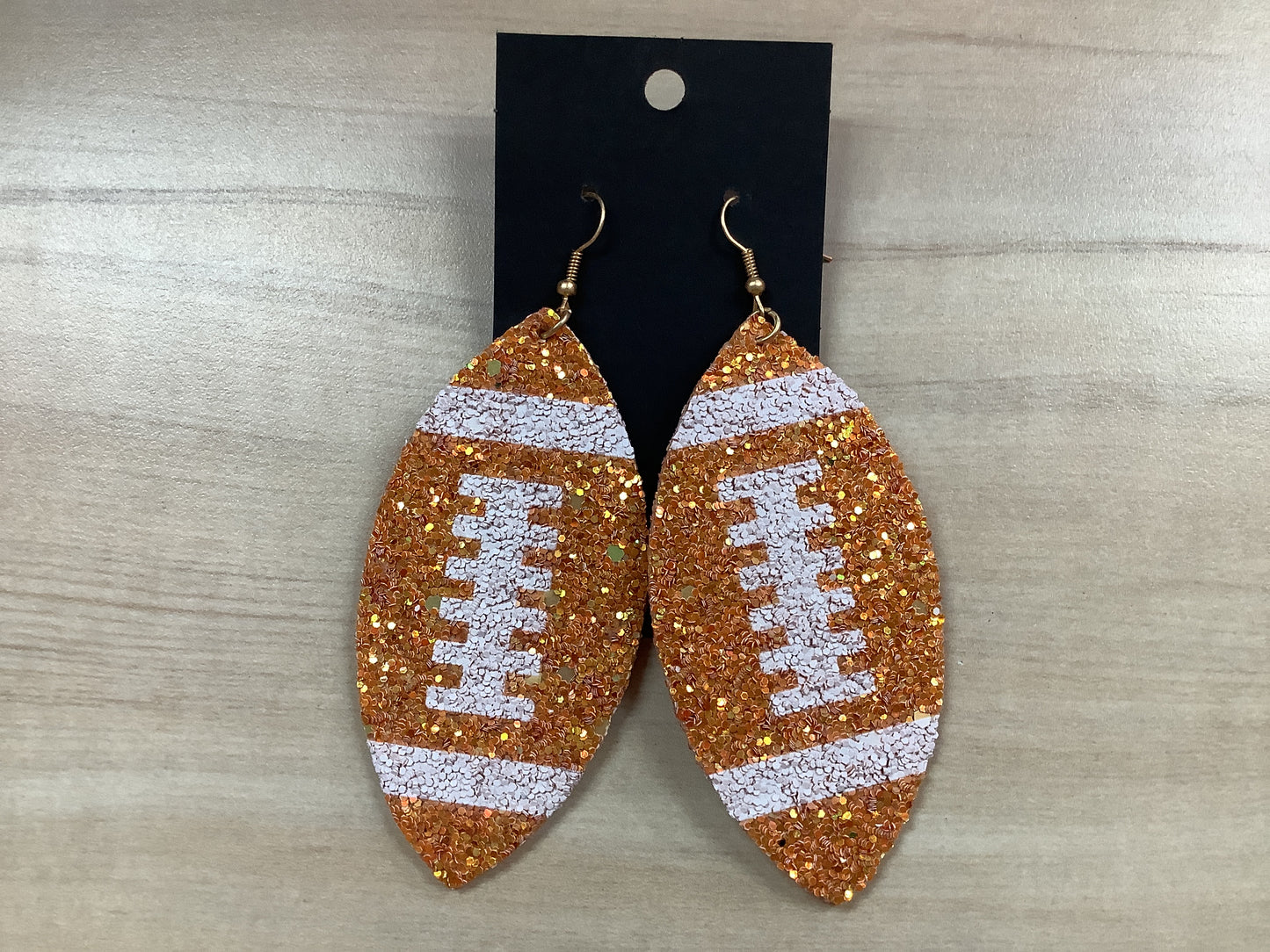 Orange Glitter Football Earrings
