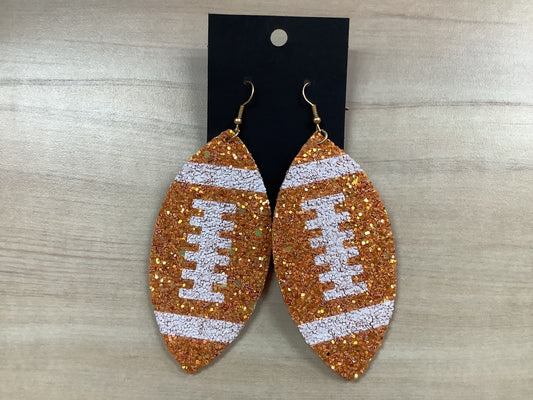 Orange Glitter Football Earrings
