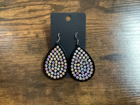 Black Oval Rhinestone Earrings