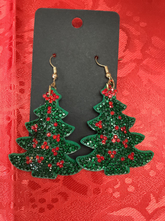 Green And Red Christmas Tree Earrings