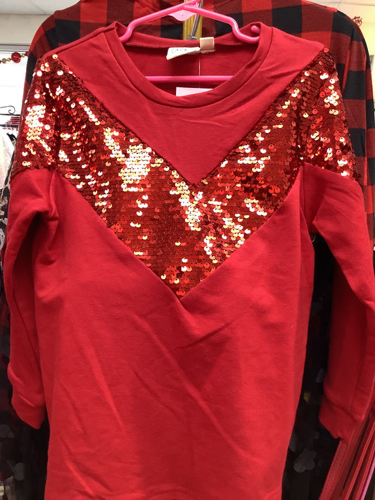 Kids long sleeve Red Sequined Sweater