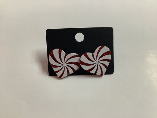 Candy Cane Heart Stud Earrings