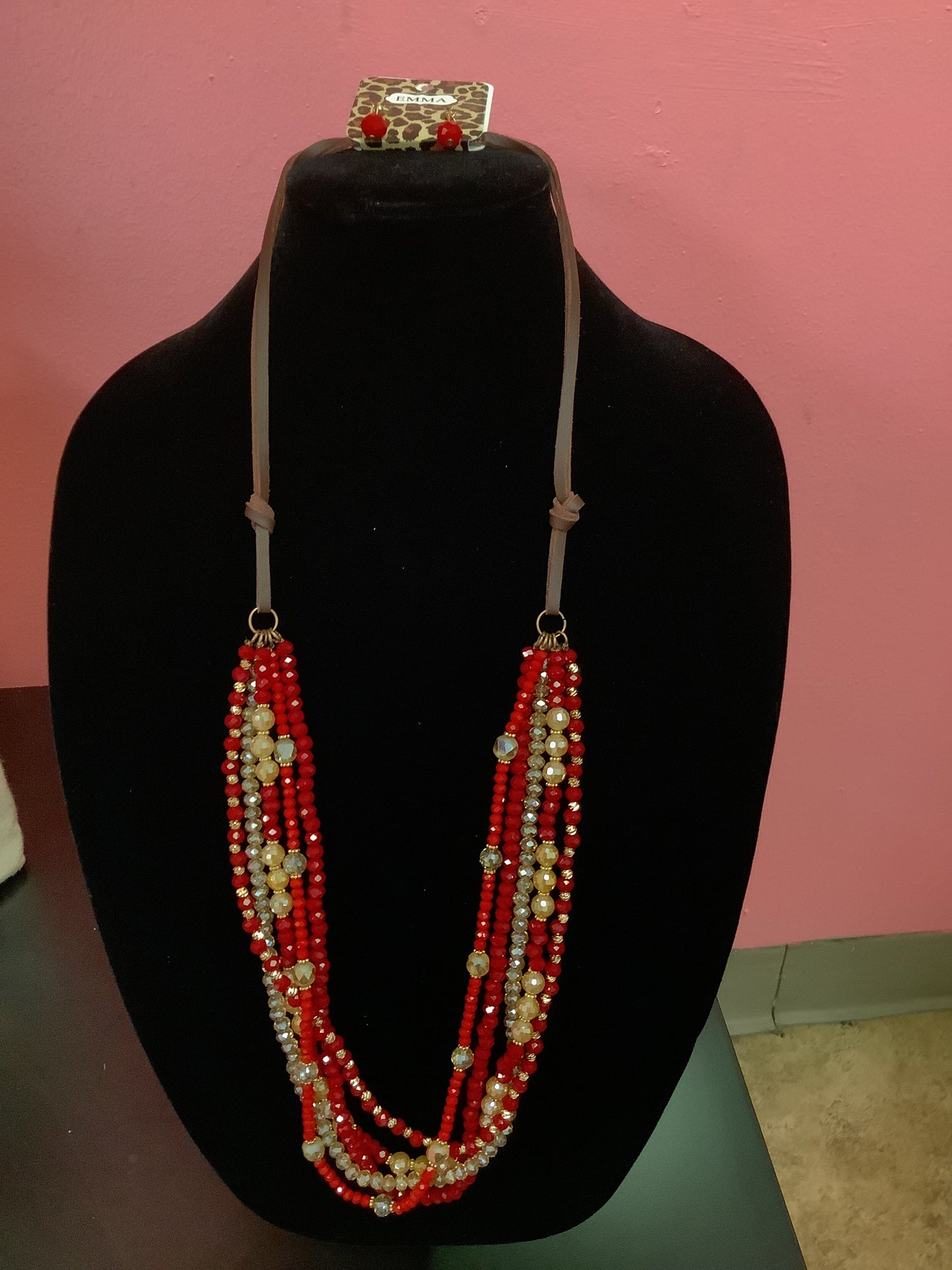 Red and Gold Beaded Necklace