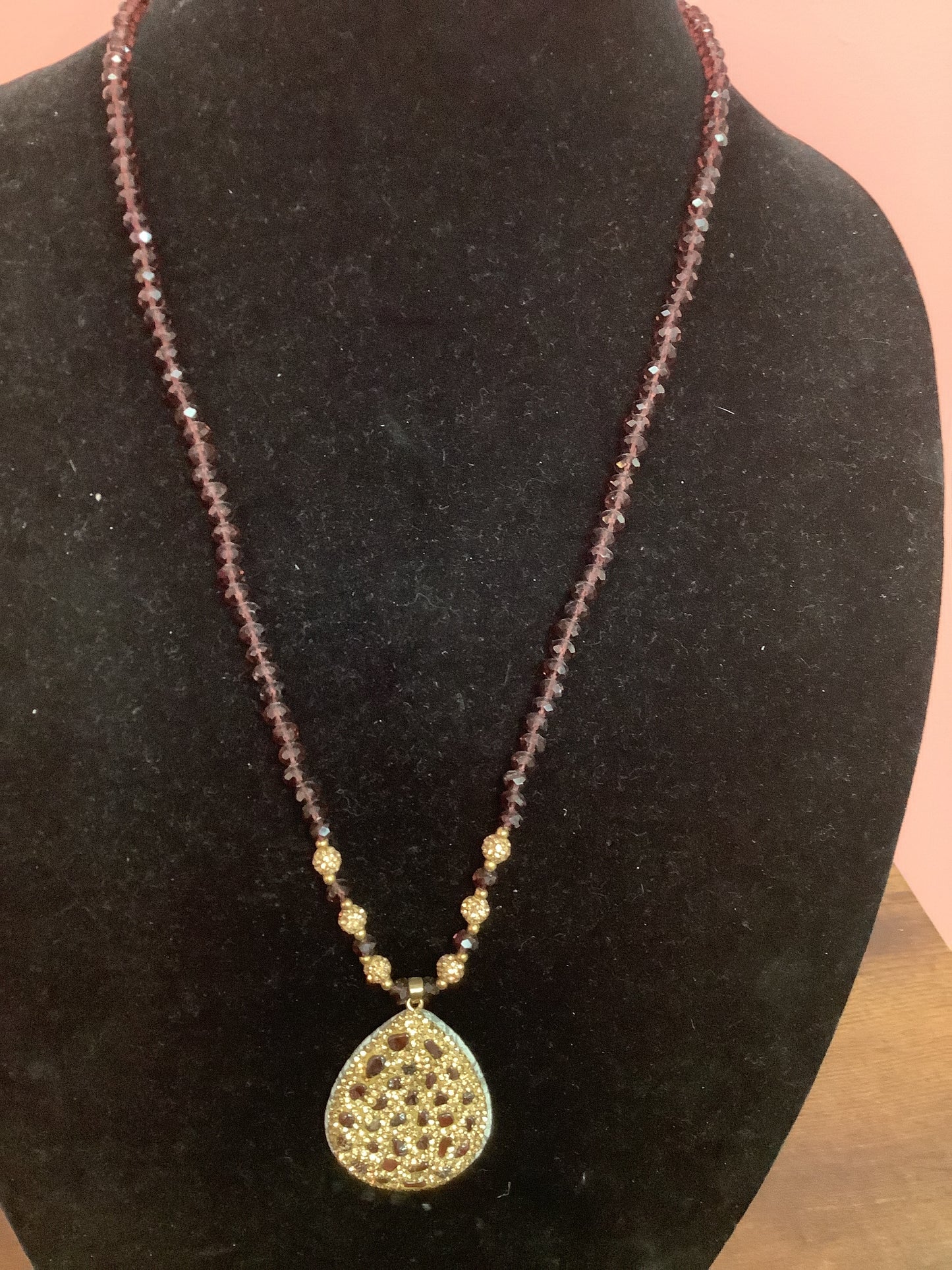 Burgundy and Gold Beaded with Pendant