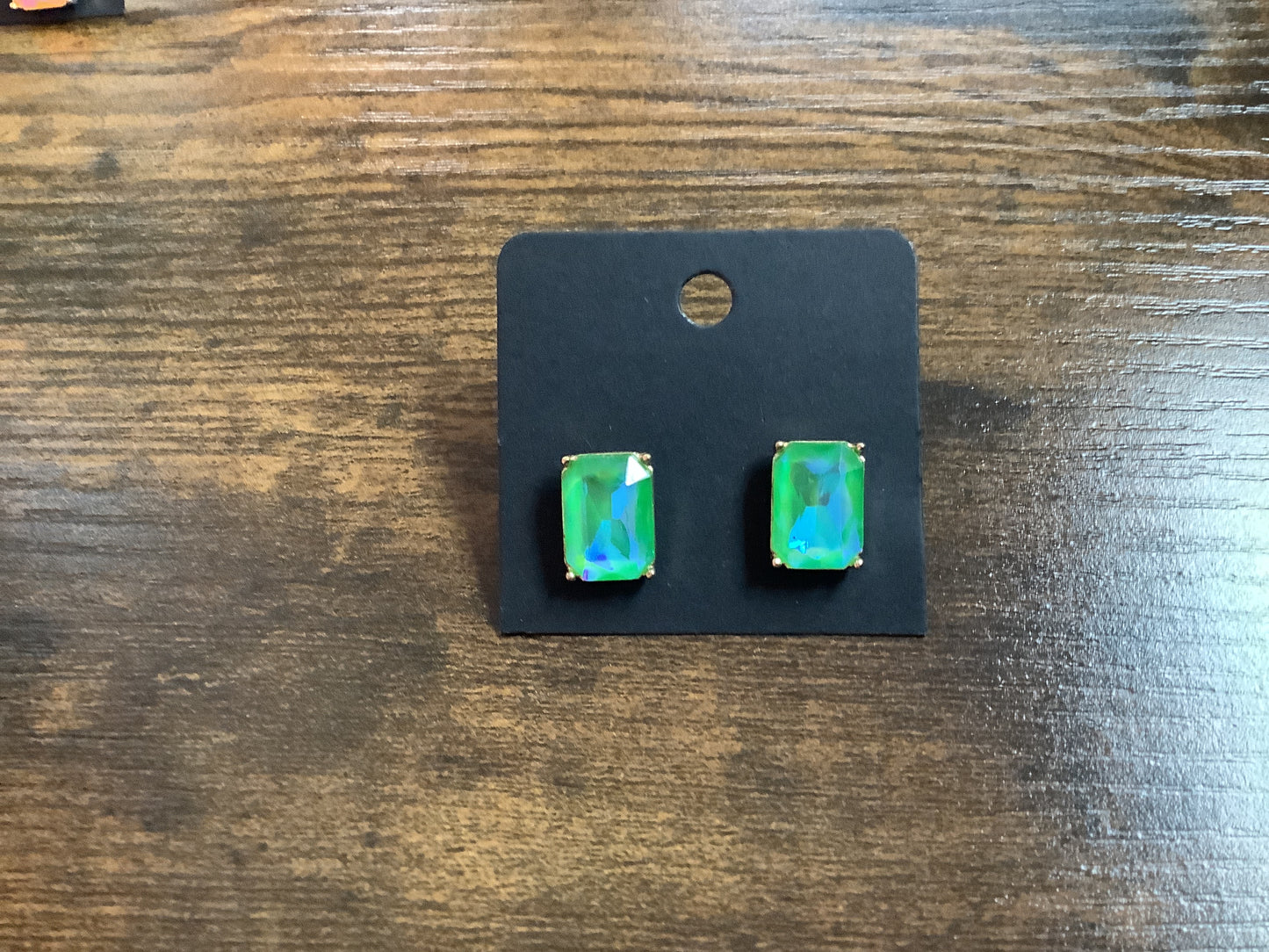 Green Iridescent Square Earrings
