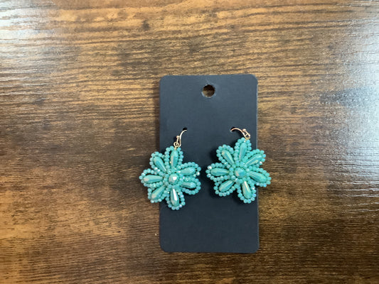 Turquoise beaded flower earrings