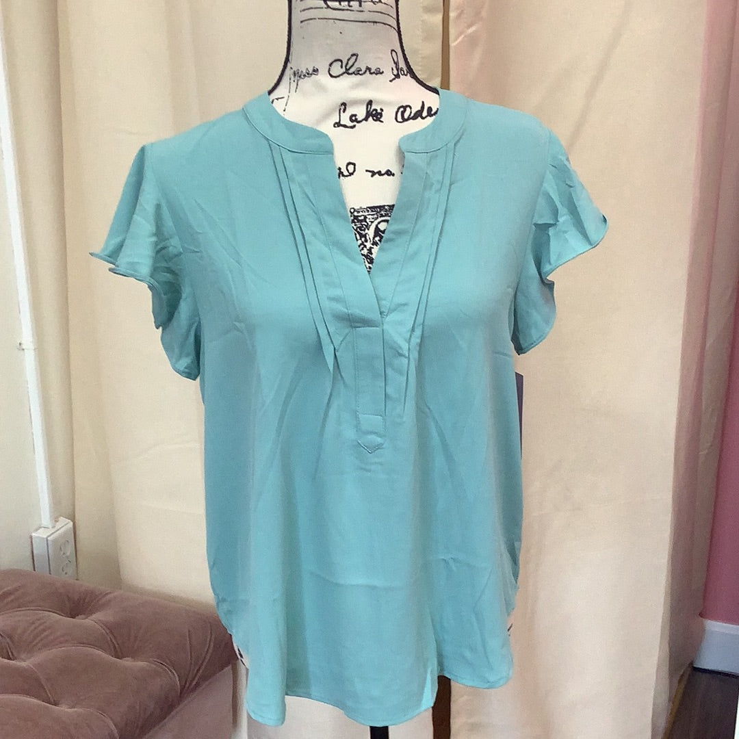 Turquoise ruffle top