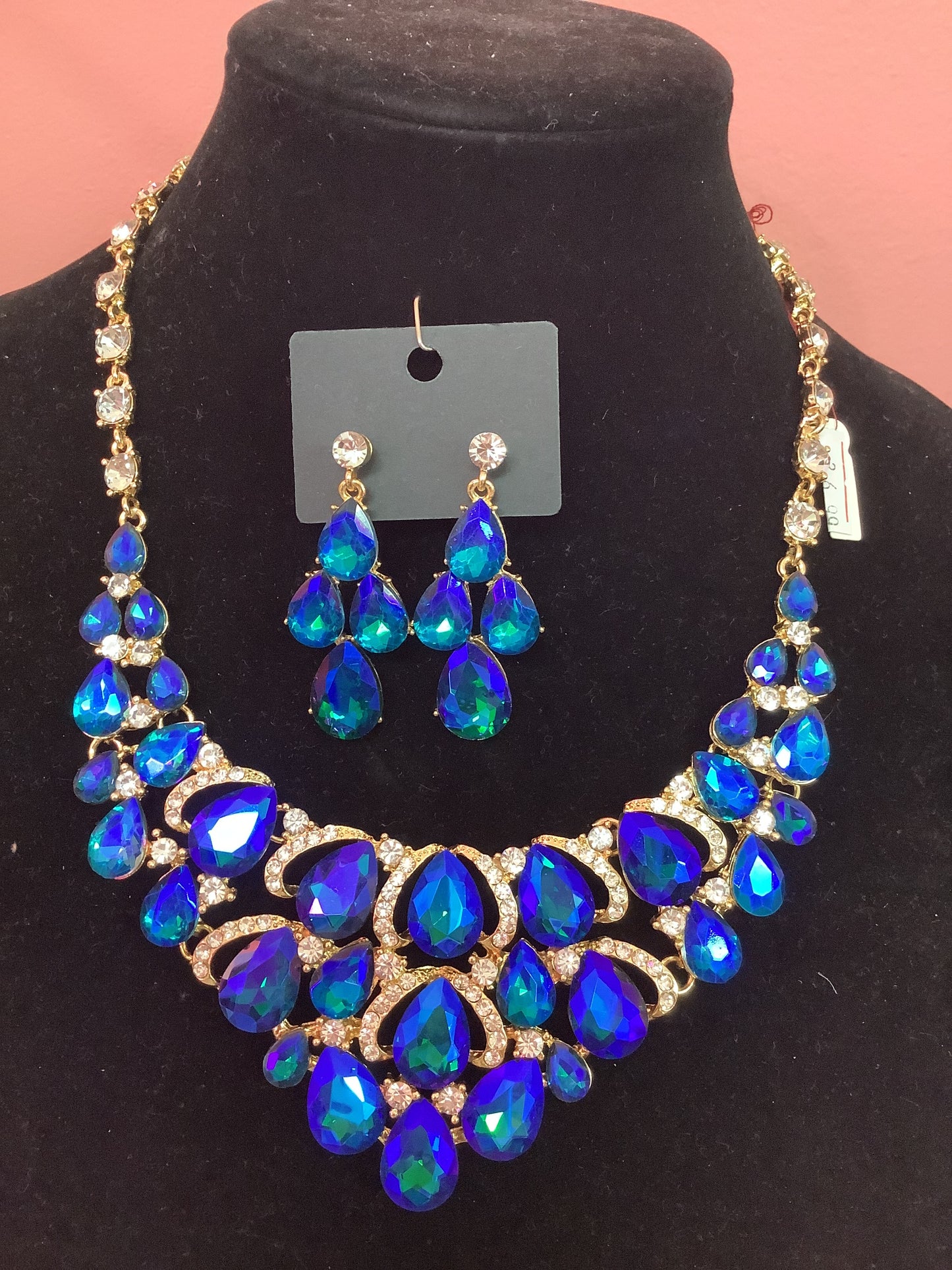 Blue Diamond Necklace and Earrings Set