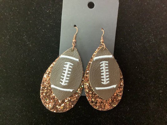 Glitter & Leather Football Earrings