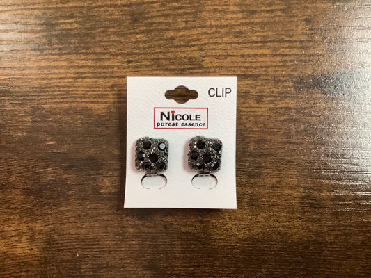 Black Rhinestone Clip Earrings