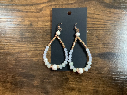 White Beaded with Gold Earrings