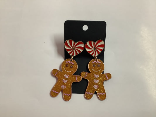 Gingerbread Man With Heart Earrings
