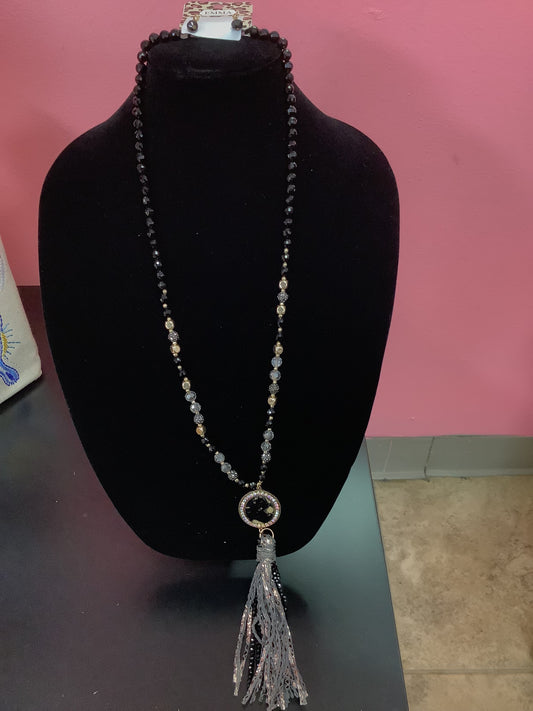 Black and Gold Beaded Necklace Cow print focal