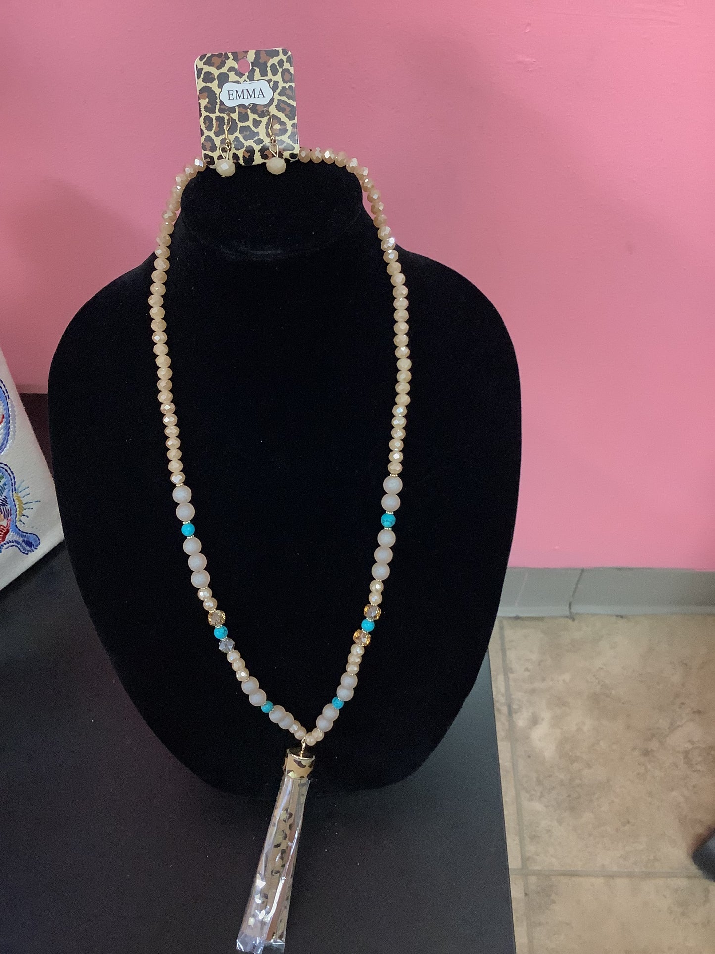 Gold Beaded Necklace with Tassel