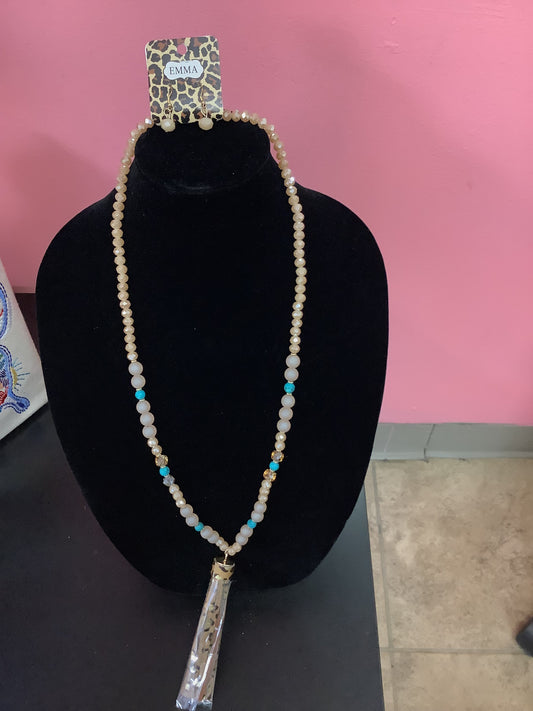 Gold Beaded Necklace with Tassel