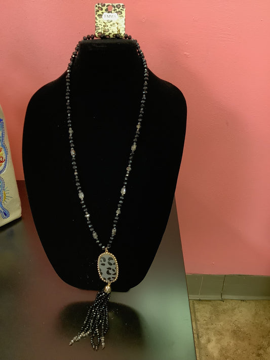 Black Bead with Black Cow Print
