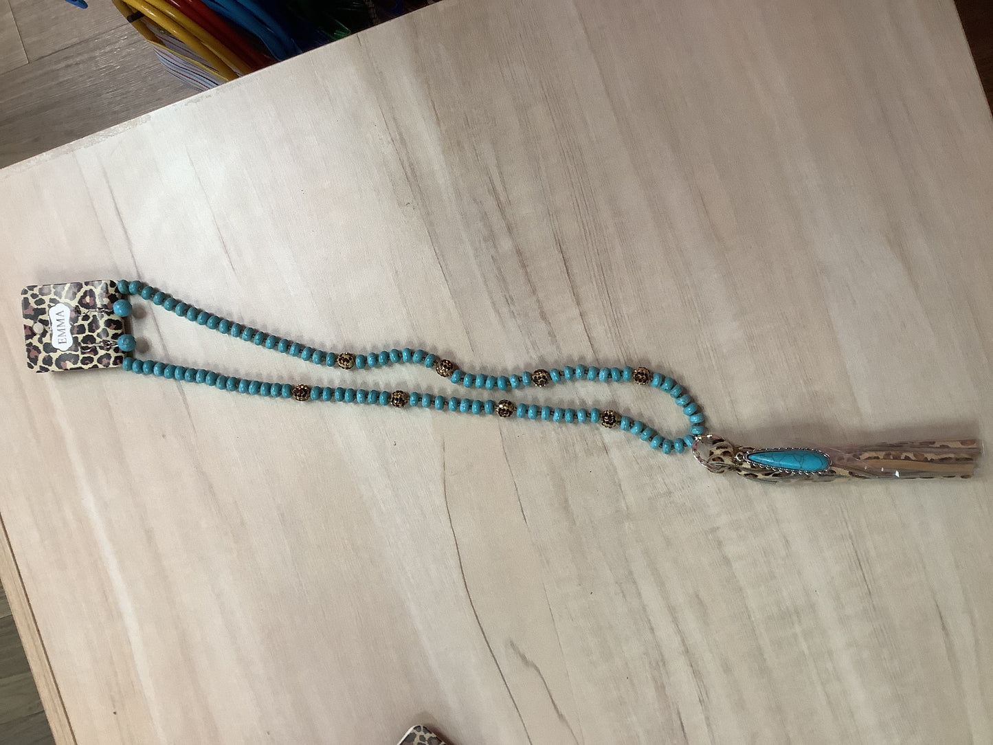 Turquoise and Cheetah Necklace and Earrings